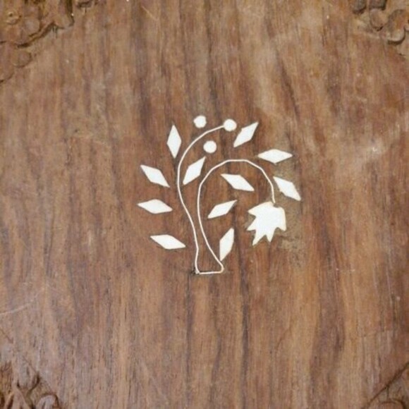 Vintage Inlaid Hand Carved Decorative Serving Bowl Vintage Wooden Tray India - Picture 3 of 8